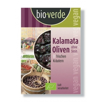 OLIWKI CZARNE KALAMATA BEZ PESTEK Z ZIOŁ AMI BIO 150 g - BIO VERDE