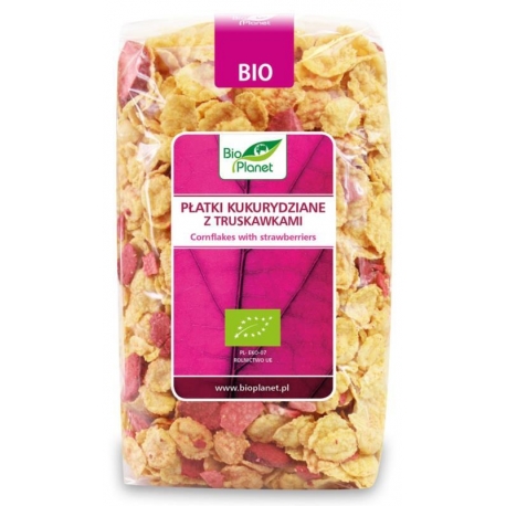 PŁATKI KUKURYDZIANE Z TRUSKAWKAMI BIO 25 0 g - BIO PLANET