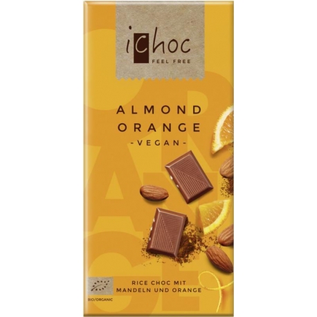 ICHOC CZEKOLADA Z MIGDAŁAMI I KAWAŁKAMI  POMARAŃCZY (NA NAPOJU RYŻOWYM) BIO 80 g