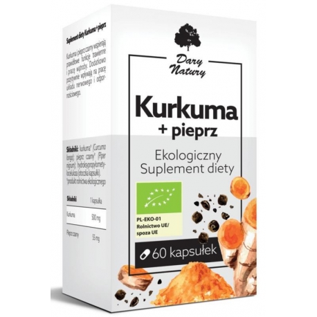 KURKUMA Z PIEPRZEM BIO 60 KAPSUŁEK (555  mg) - DARY NATURY